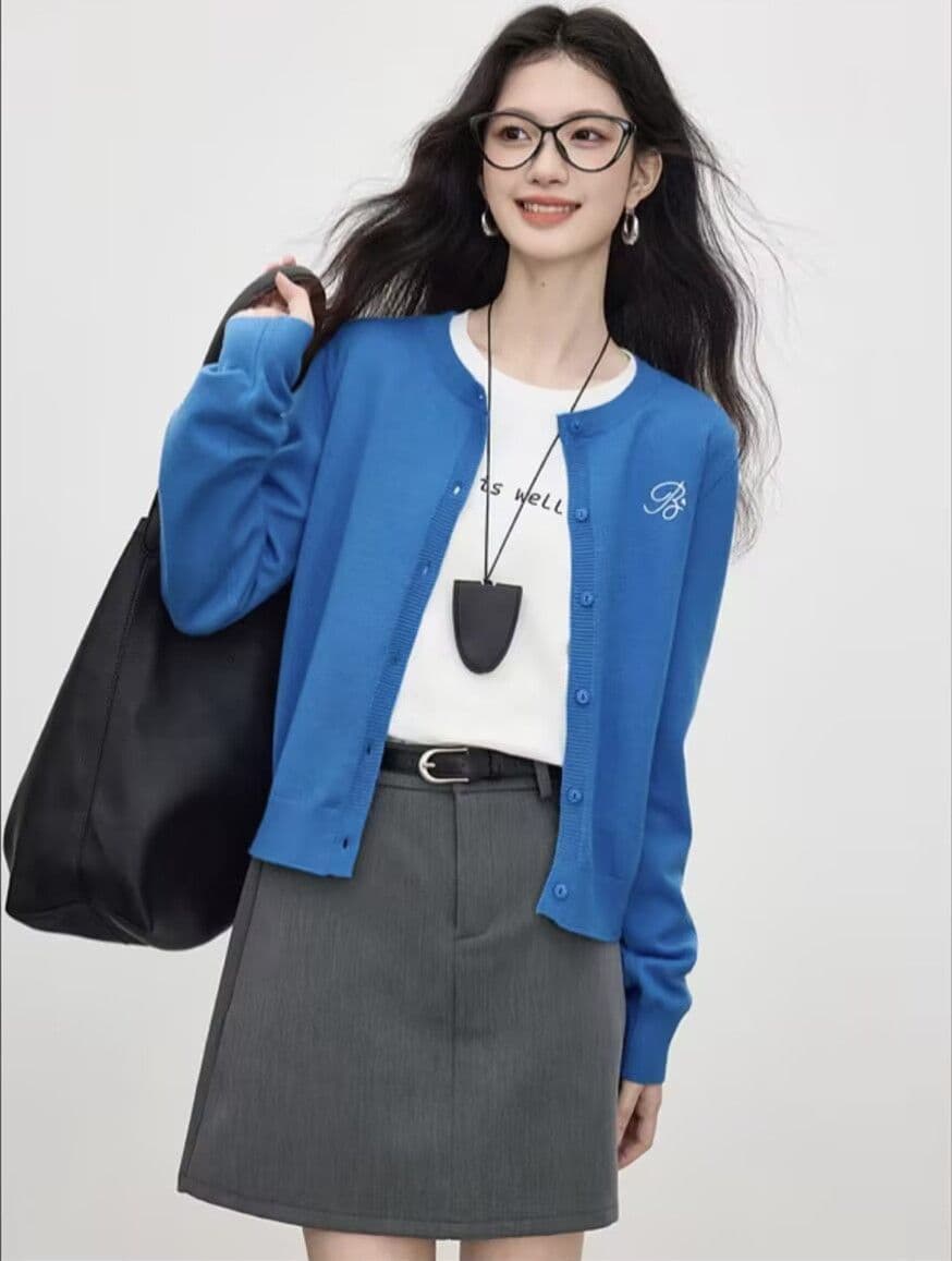 봄 가을 새로운 한 부서 미니멀리즘 라운드 넥 품격 다용도 니트 자수 캐주얼 스웨터 오픈 가디건 다용도 재킷 맨위 상세 이미지 10