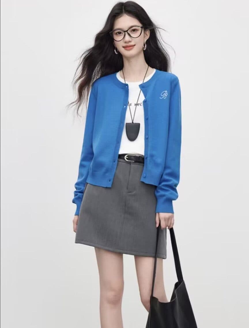 봄 가을 새로운 한 부서 미니멀리즘 라운드 넥 품격 다용도 니트 자수 캐주얼 스웨터 오픈 가디건 다용도 재킷 맨위 상세 이미지 11