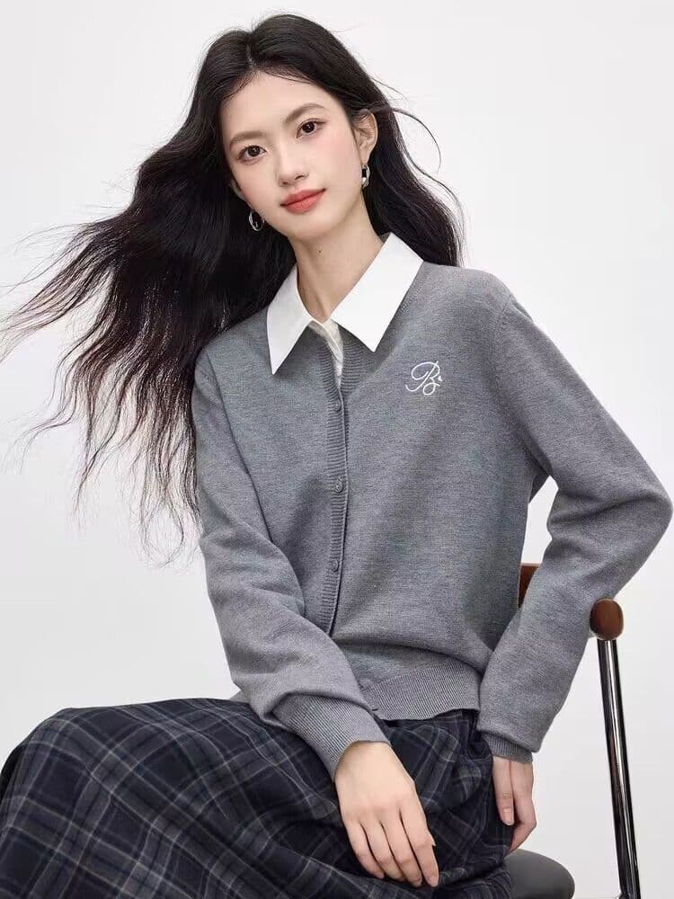 봄 가을 새로운 한 부서 미니멀리즘 라운드 넥 품격 다용도 니트 자수 캐주얼 스웨터 오픈 가디건 다용도 재킷 맨위 상세 이미지 13