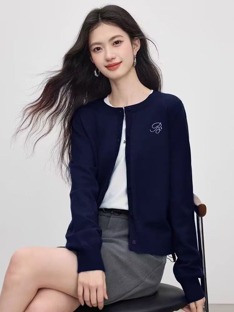 봄 가을 새로운 한 부서 미니멀리즘 라운드 넥 품격 다용도 니트 자수 캐주얼 스웨터 오픈 가디건 다용도 재킷 맨위 상세 이미지 14