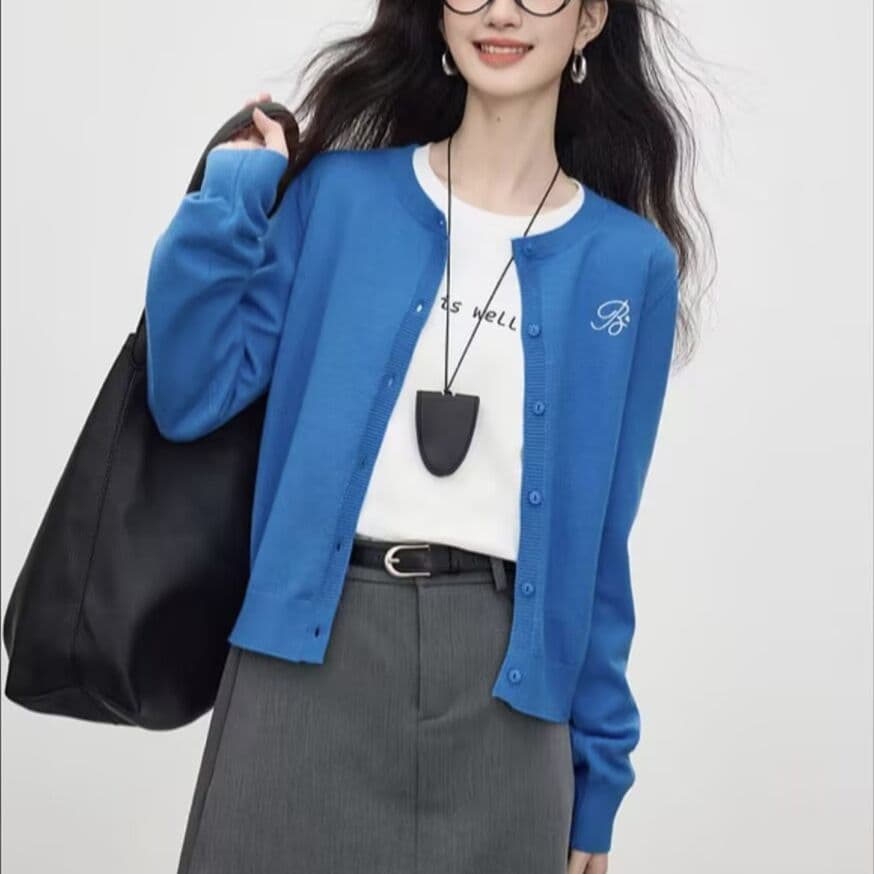 봄 가을 새로운 한 부서 미니멀리즘 라운드 넥 품격 다용도 니트 자수 캐주얼 스웨터 오픈 가디건 다용도 재킷 맨위 상세 이미지 22