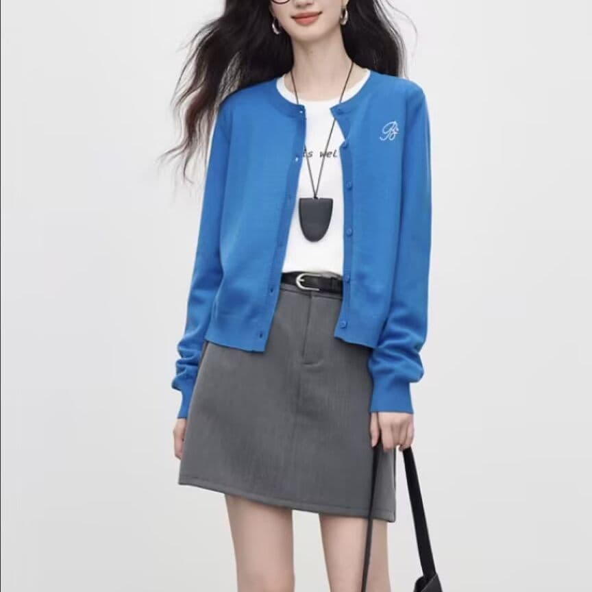 봄 가을 새로운 한 부서 미니멀리즘 라운드 넥 품격 다용도 니트 자수 캐주얼 스웨터 오픈 가디건 다용도 재킷 맨위 상세 이미지 25