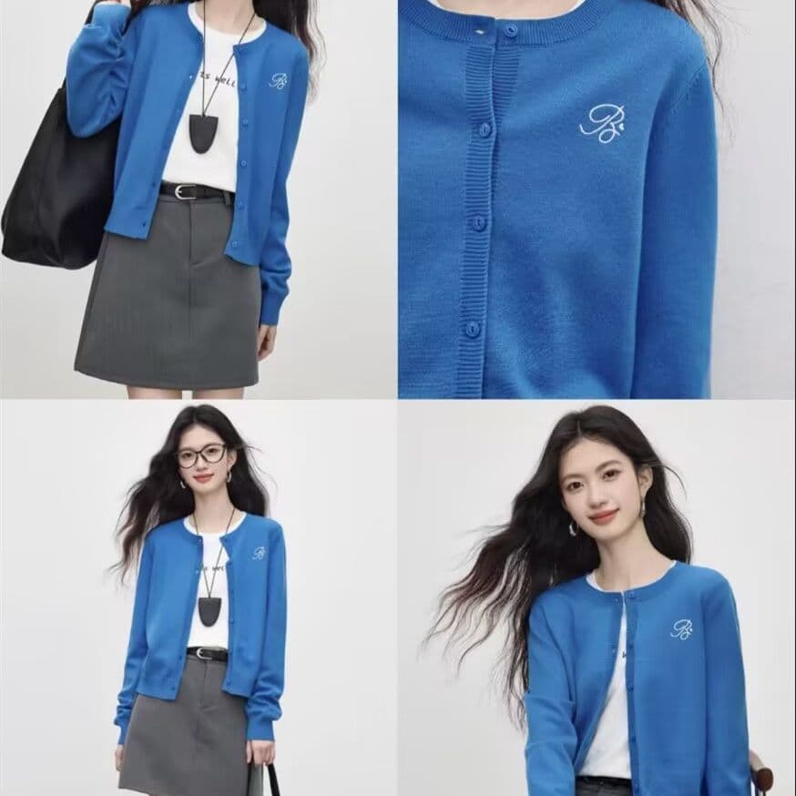 봄 가을 새로운 한 부서 미니멀리즘 라운드 넥 품격 다용도 니트 자수 캐주얼 스웨터 오픈 가디건 다용도 재킷 맨위 상세 이미지 26
