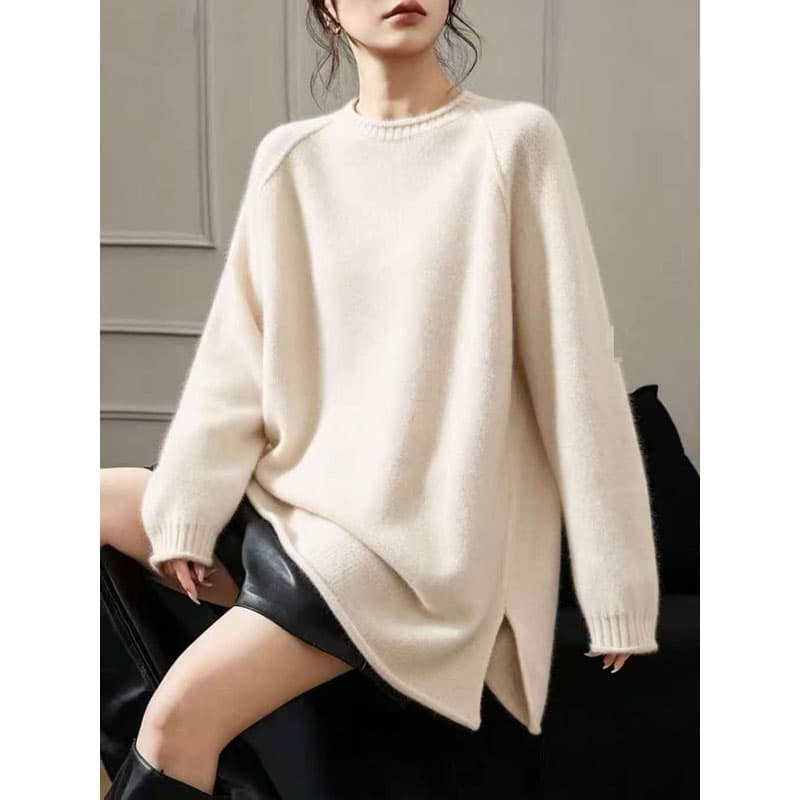 패션 루즈핏 느긋한 양모 품격 한 부서 빅 사이즈 카디건 라운드 넥 인사이드 가져 가라. 길이 연장 트임 두꺼운 맨위 여성