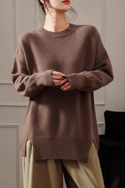 패션 루즈핏 느긋한 양모 품격 한 부서 빅 사이즈 카디건 라운드 넥 인사이드 가져 가라. 길이 연장 트임 두꺼운 맨위 여성 이미지 6