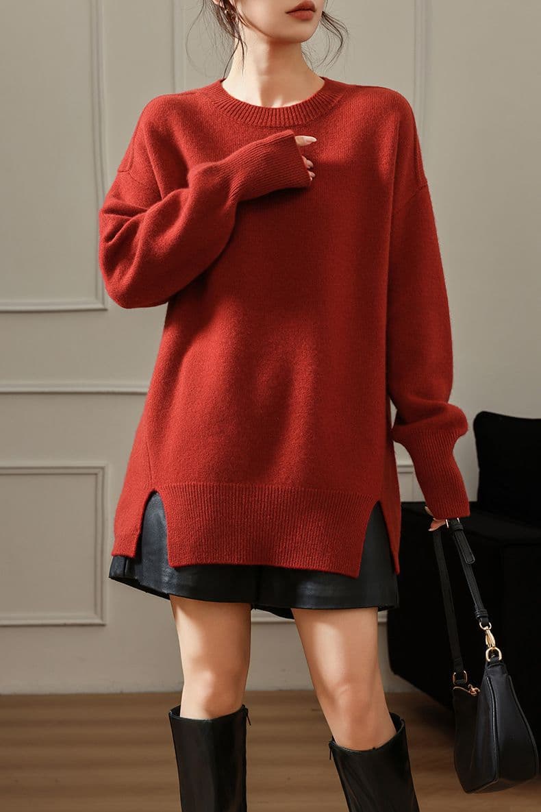 패션 루즈핏 느긋한 양모 품격 한 부서 빅 사이즈 카디건 라운드 넥 인사이드 가져 가라. 길이 연장 트임 두꺼운 맨위 여성 상세 이미지 7