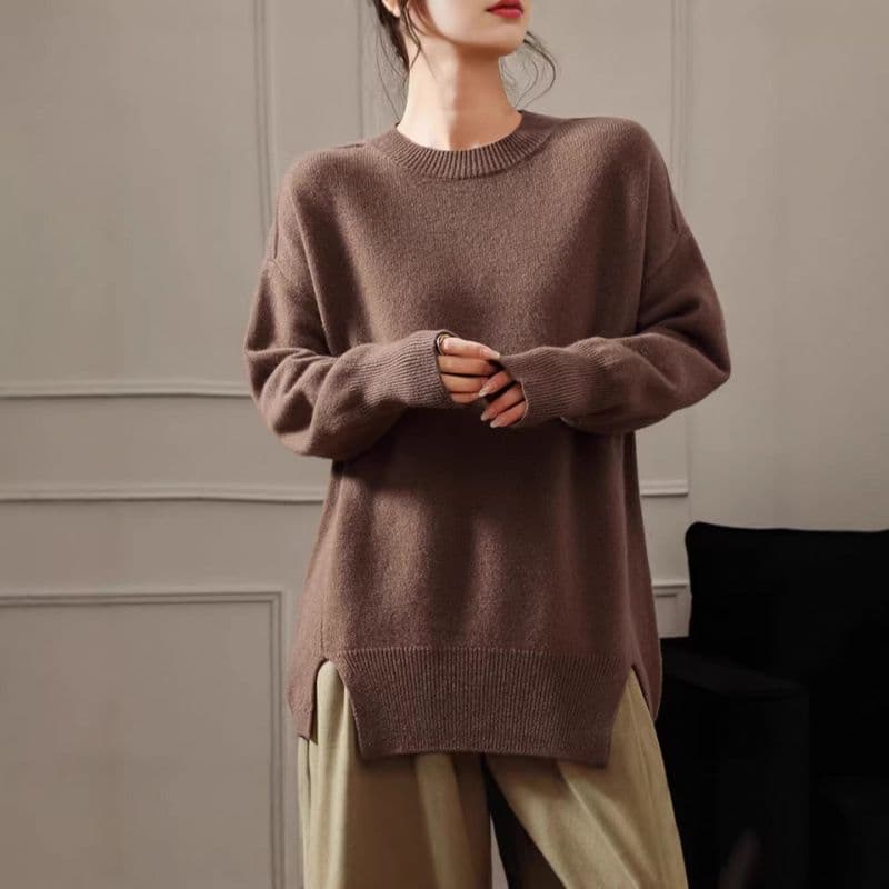 패션 루즈핏 느긋한 양모 품격 한 부서 빅 사이즈 카디건 라운드 넥 인사이드 가져 가라. 길이 연장 트임 두꺼운 맨위 여성 상세 이미지 25