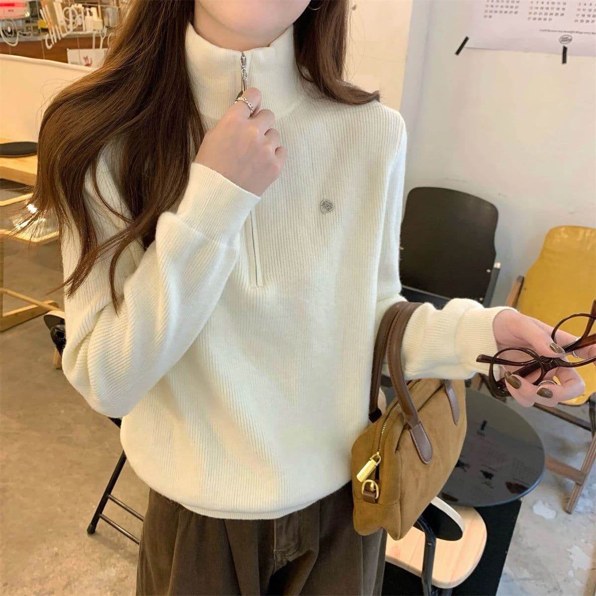 한 부서 느긋한 바람 패션 하프 지퍼 폴로 칼라 풀오버 봄 가을 새로운 루즈핏 다용도 니트 스웨터 맨위 상세 이미지 3