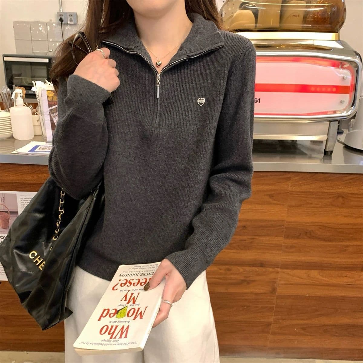 한 부서 느긋한 바람 패션 하프 지퍼 폴로 칼라 풀오버 봄 가을 새로운 루즈핏 다용도 니트 스웨터 맨위 상세 이미지 5