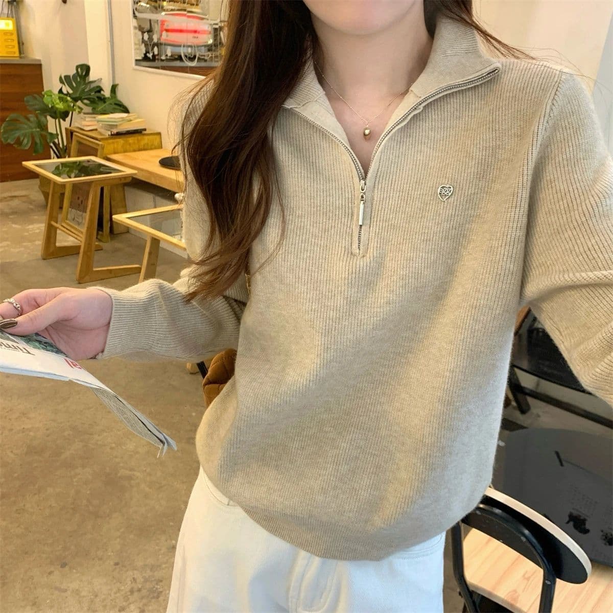 한 부서 느긋한 바람 패션 하프 지퍼 폴로 칼라 풀오버 봄 가을 새로운 루즈핏 다용도 니트 스웨터 맨위 상세 이미지 7
