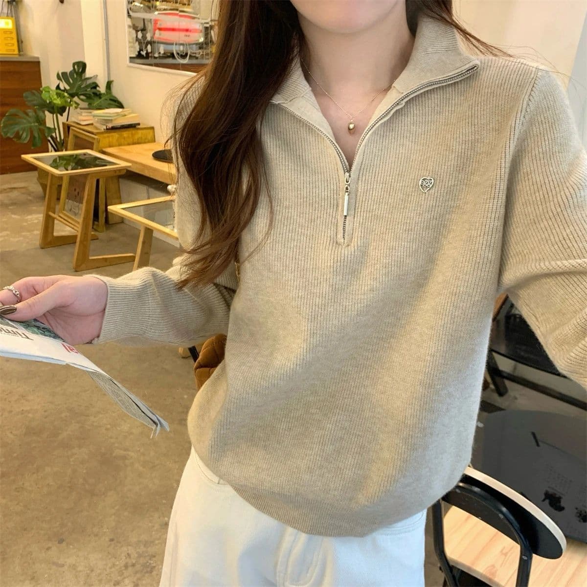 한 부서 느긋한 바람 패션 하프 지퍼 폴로 칼라 풀오버 봄 가을 새로운 루즈핏 다용도 니트 스웨터 맨위 상세 이미지 8