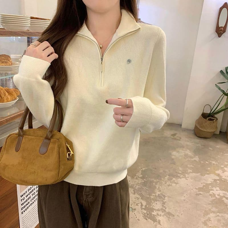 한 부서 느긋한 바람 패션 하프 지퍼 폴로 칼라 풀오버 봄 가을 새로운 루즈핏 다용도 니트 스웨터 맨위 상세 이미지 18