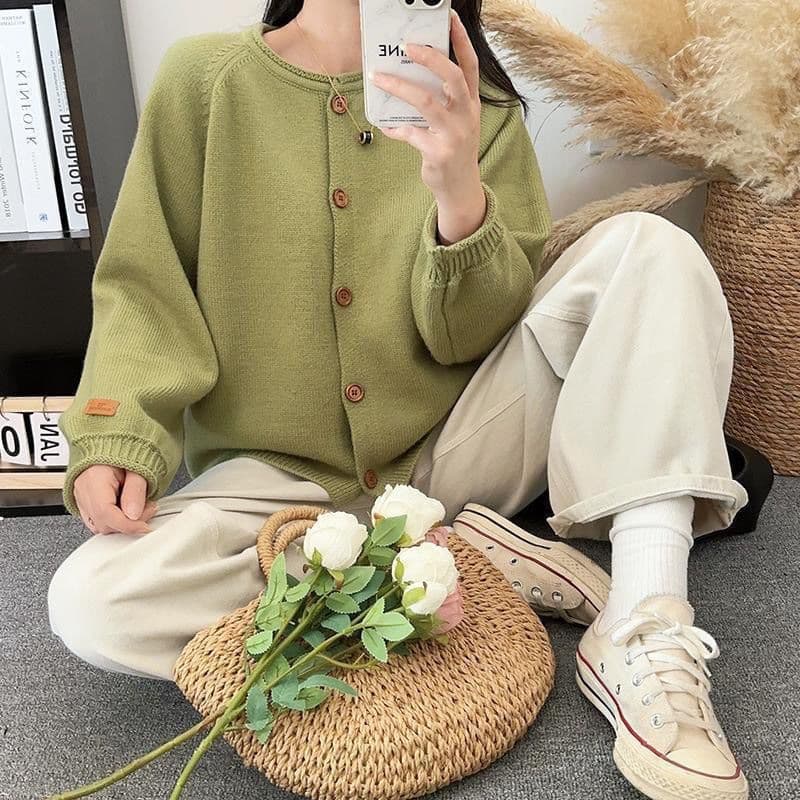 한 부서 느긋한 라운드 넥 볼륨 측면 니트 오픈 가디건 여성 가을 겨울철 새로운 디자인 센스 루즈핏 다용도 스웨터 코트 상세 이미지 6
