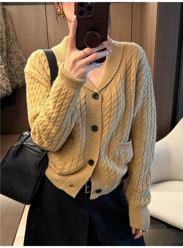 한 부서 복잡한 고대 돈 바람 트위스트 무늬 스웨터 오픈 가디건 여성 가을 겨울 루즈핏 느긋한 고급 센스 니트 재킷 맨위 상세 이미지 6