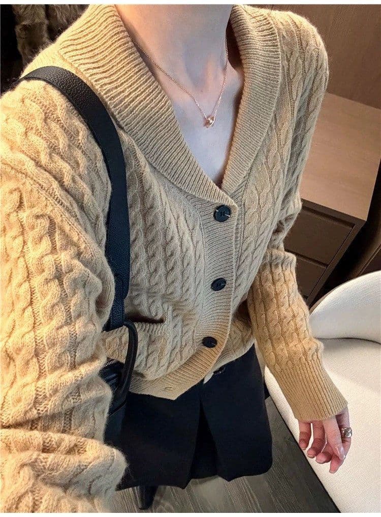 한 부서 복잡한 고대 돈 바람 트위스트 무늬 스웨터 오픈 가디건 여성 가을 겨울 루즈핏 느긋한 고급 센스 니트 재킷 맨위 상세 이미지 7