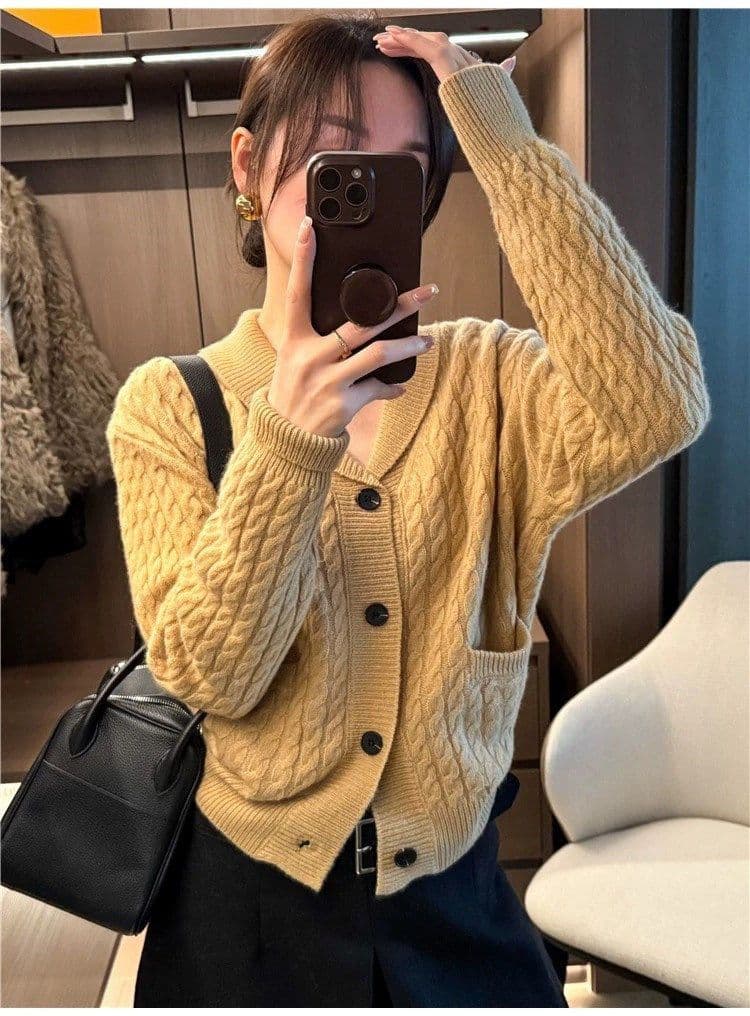 한 부서 복잡한 고대 돈 바람 트위스트 무늬 스웨터 오픈 가디건 여성 가을 겨울 루즈핏 느긋한 고급 센스 니트 재킷 맨위 상세 이미지 9