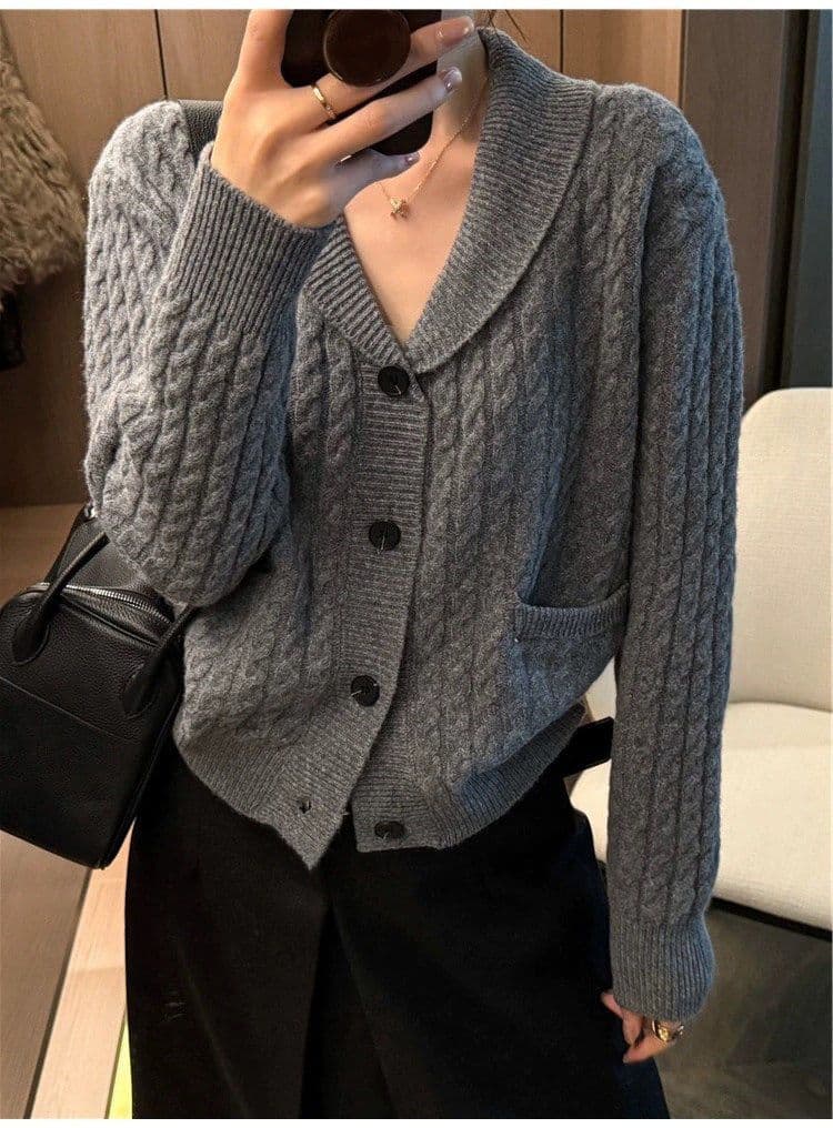 한 부서 복잡한 고대 돈 바람 트위스트 무늬 스웨터 오픈 가디건 여성 가을 겨울 루즈핏 느긋한 고급 센스 니트 재킷 맨위 상세 이미지 12