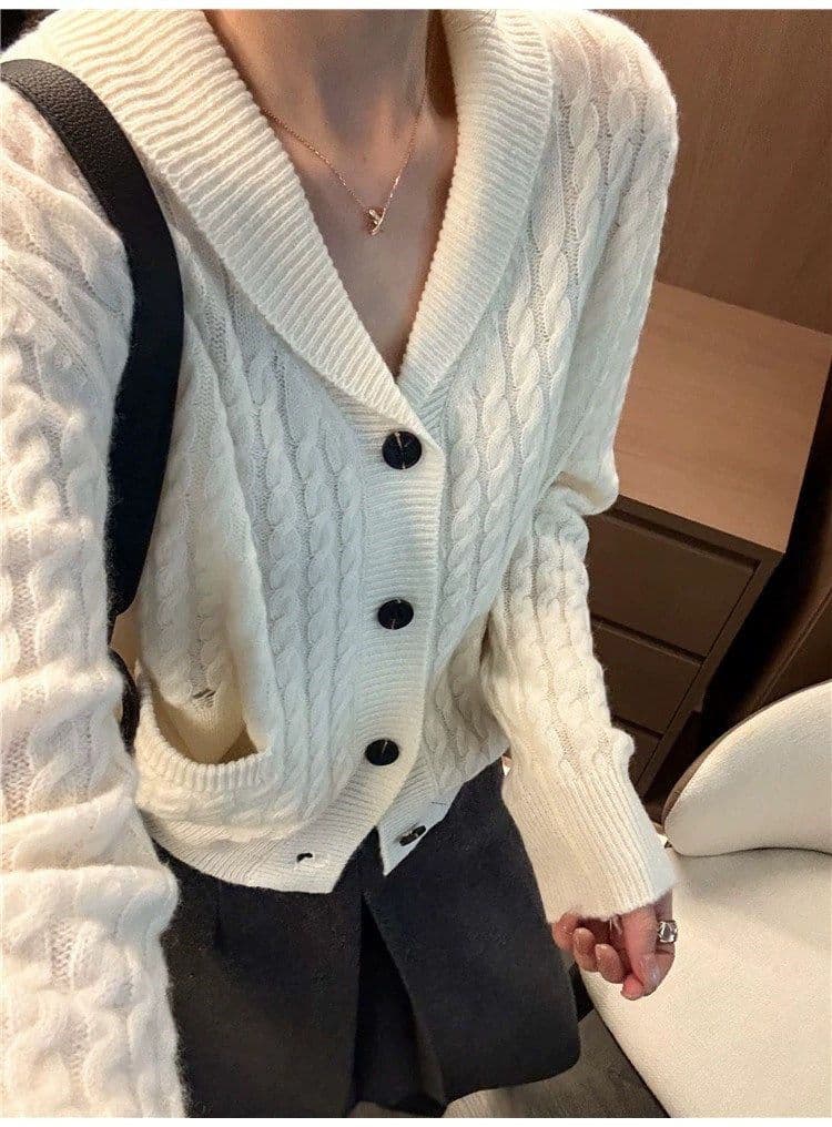 한 부서 복잡한 고대 돈 바람 트위스트 무늬 스웨터 오픈 가디건 여성 가을 겨울 루즈핏 느긋한 고급 센스 니트 재킷 맨위 상세 이미지 17