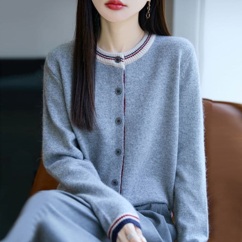 배색 라운드 넥 니트 오픈 가디건 여성 봄 가을 새로운 루즈핏 연령 감소 슬림해 보이는 두꺼운 스웨터 코트 다용도 맨위 트렌디 상세 이미지 30