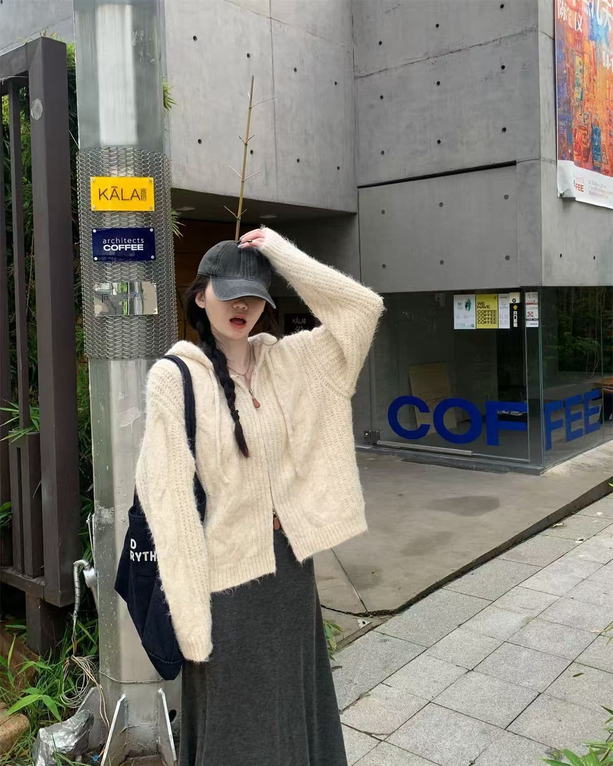가을 겨울 패션 꽈배기 더블 지퍼 후드 니트 오픈 가디건 루즈핏 재킷 슬림해 보이는 다용도 한국 스타일 품격 스웨터 여자 상세 이미지 11