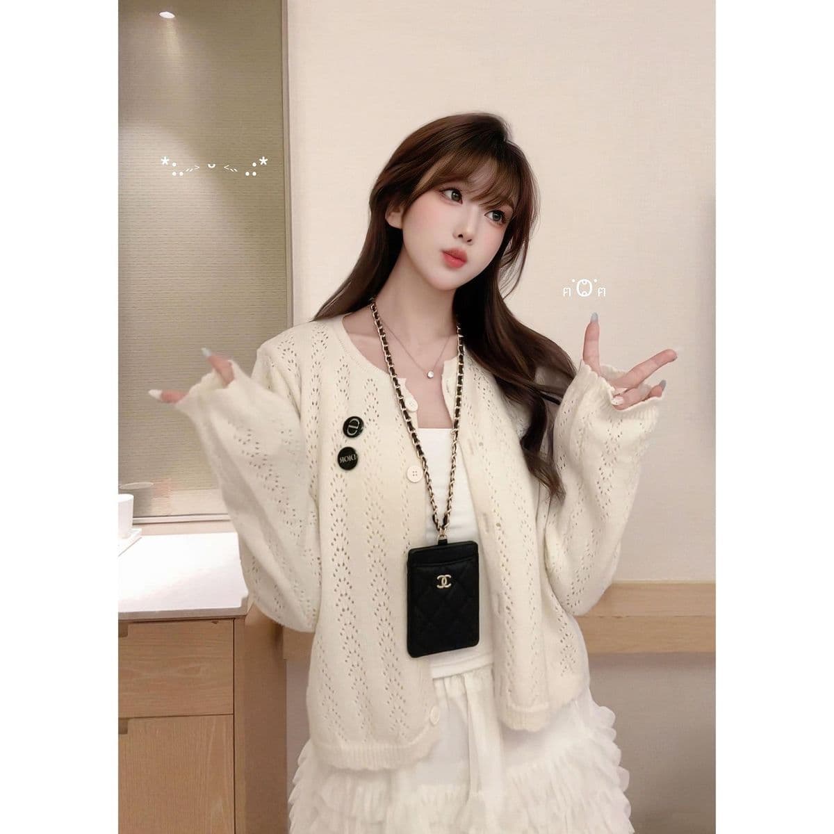 한국 스타일 부드러운 바람 홀로우 아웃 니트 오픈 가디건 여성 봄 가을 패션 학원 스타일 슬림해 보이는 다용도 부드러운 찹쌀 연령 감소 맨위 여성 상세 이미지 10