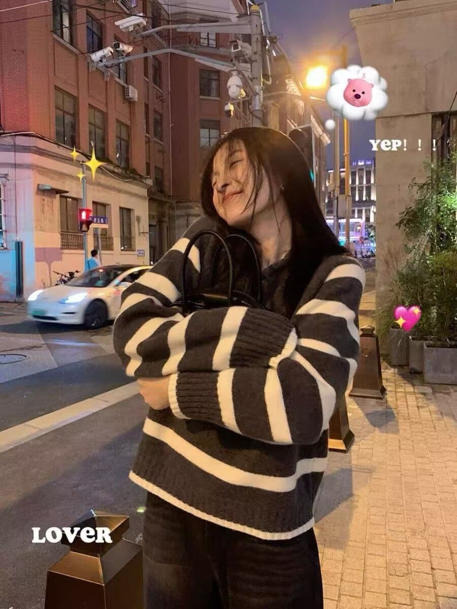 후드 스웨터 가을 겨울 새로운 스트라이프 루즈핏 풀오버 학원 한 부서 니트 스웨터 스웨터 느긋한 맨위 여성 상세 이미지 9