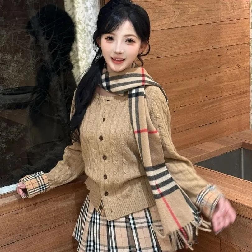 레트로 꽈배기 클래식 중식 체크무늬 패치워크 가을 겨울철 꽈배기 두 조각 몸매 가꾸기 슬림해 보이는 다용도 니트 여성 오픈 가디건 이미지 4