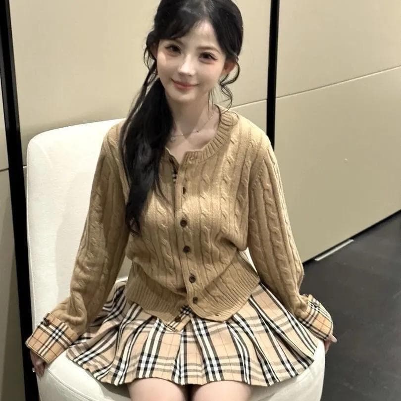 레트로 꽈배기 클래식 중식 체크무늬 패치워크 가을 겨울철 꽈배기 두 조각 몸매 가꾸기 슬림해 보이는 다용도 니트 여성 오픈 가디건 상세 이미지 11