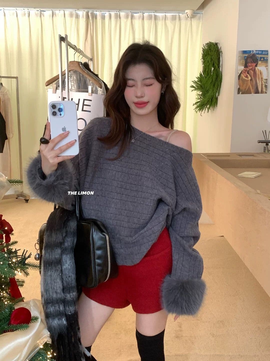 보트넥 패션 털 머리 소매 고급 센스 새로운 한국 스타일 캐주얼 느긋한 바람 아름다운 부드러운 찹쌀 품격 루즈핏 스웨터 상세 이미지 9