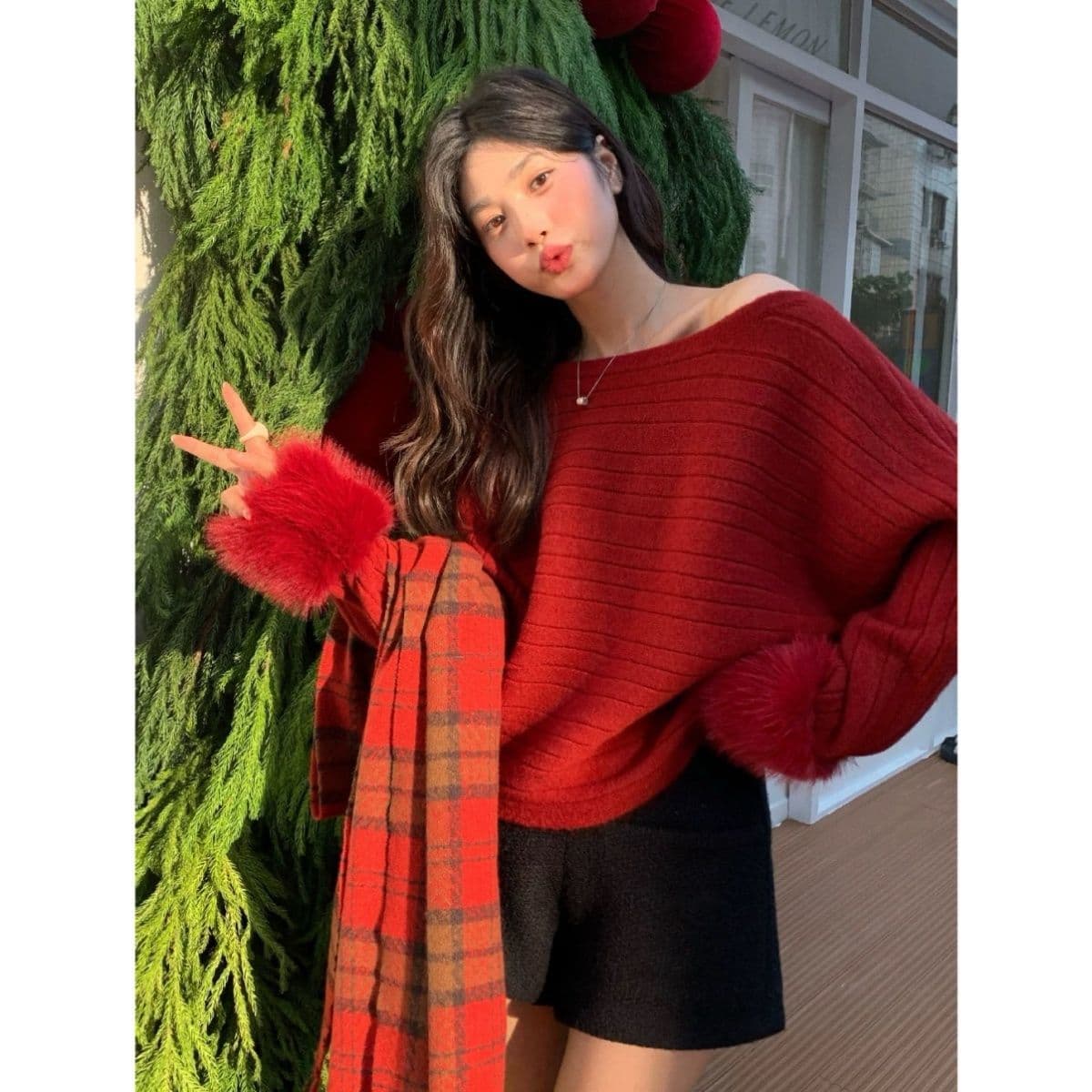 보트넥 패션 털 머리 소매 고급 센스 새로운 한국 스타일 캐주얼 느긋한 바람 아름다운 부드러운 찹쌀 품격 루즈핏 스웨터 상세 이미지 28