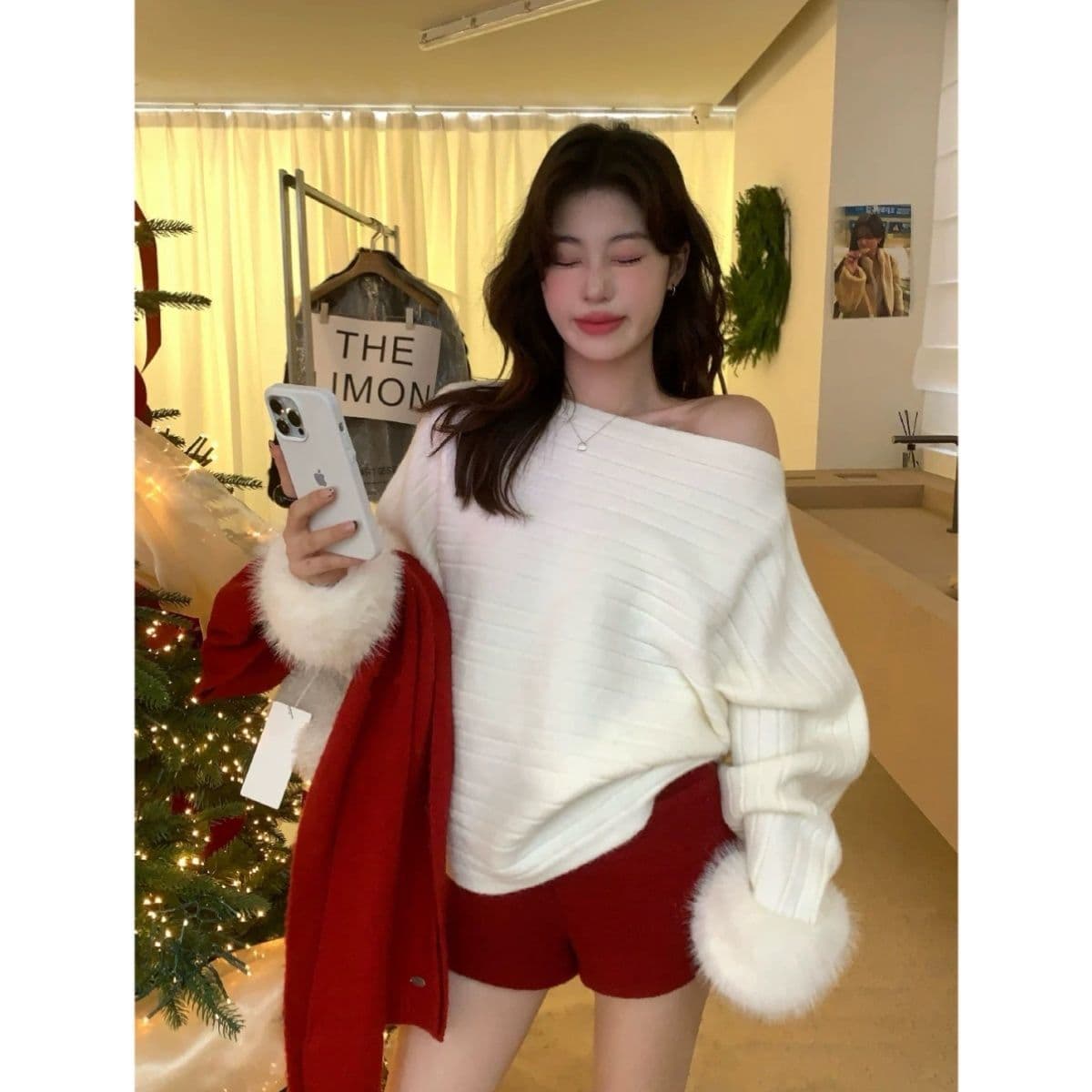 보트넥 패션 털 머리 소매 고급 센스 새로운 한국 스타일 캐주얼 느긋한 바람 아름다운 부드러운 찹쌀 품격 루즈핏 스웨터 상세 이미지 30