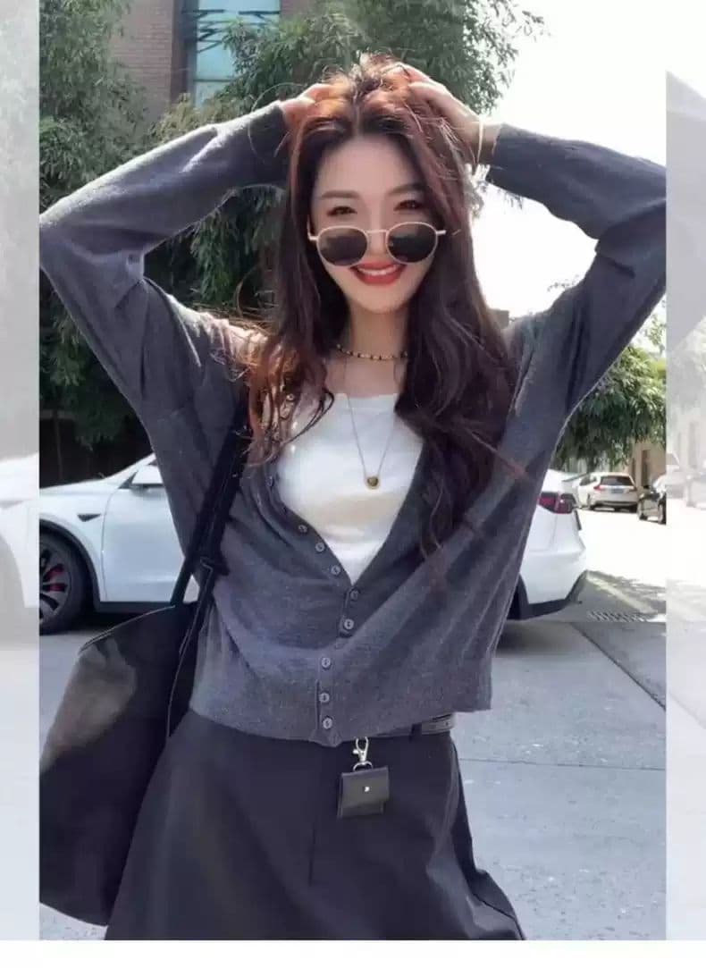 한 부서 디자인 센스 단추 페이크 레이어드 니트 스웨터 여성 봄 가을 긴팔 느긋한 느슨함 센스 품격 스웨터 맨위 여성 상세 이미지 5