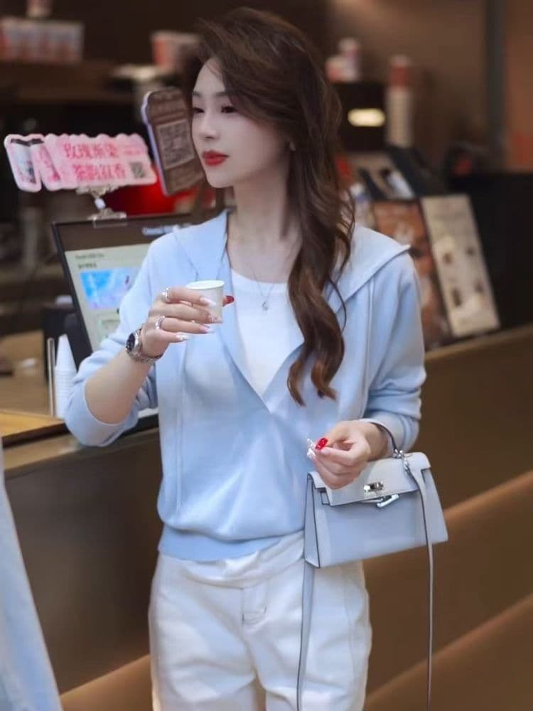 한 부서 배색 페이크 레이어드 후드 두꺼운 니트 스웨터 여성 이른 가을 캐주얼 다용도 느긋한 바람 고급 센스 맨위 여성 상세 이미지 14