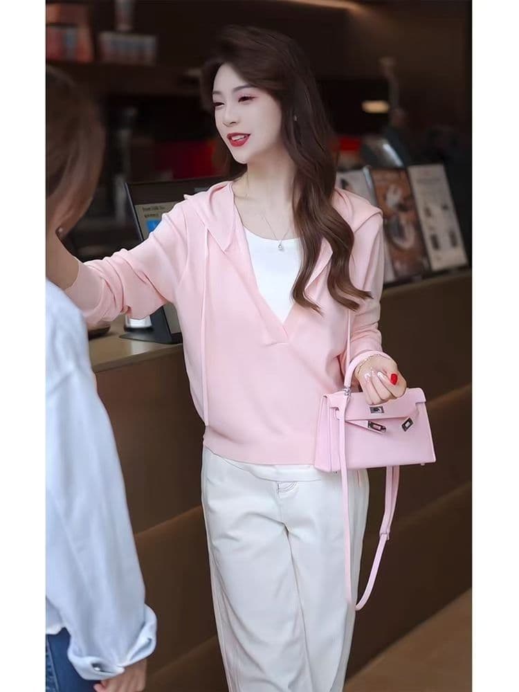 한 부서 배색 페이크 레이어드 후드 두꺼운 니트 스웨터 여성 이른 가을 캐주얼 다용도 느긋한 바람 고급 센스 맨위 여성 상세 이미지 15