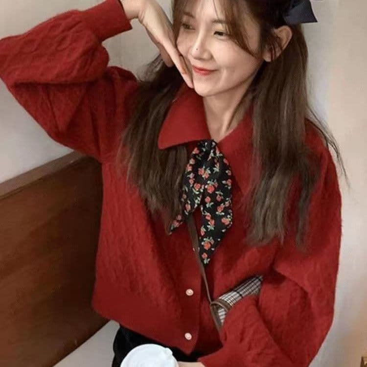 봄 가을 새로운 스카프 느긋한 바람 스웨터 여자 한국 스타일 루즈핏 외출용 쇼트 스타일 니트 카디건 코트 다용도 맨위 상세 이미지 3