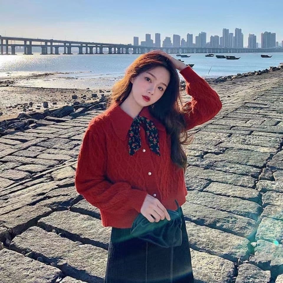 봄 가을 새로운 스카프 느긋한 바람 스웨터 여자 한국 스타일 루즈핏 외출용 쇼트 스타일 니트 카디건 코트 다용도 맨위 상세 이미지 8