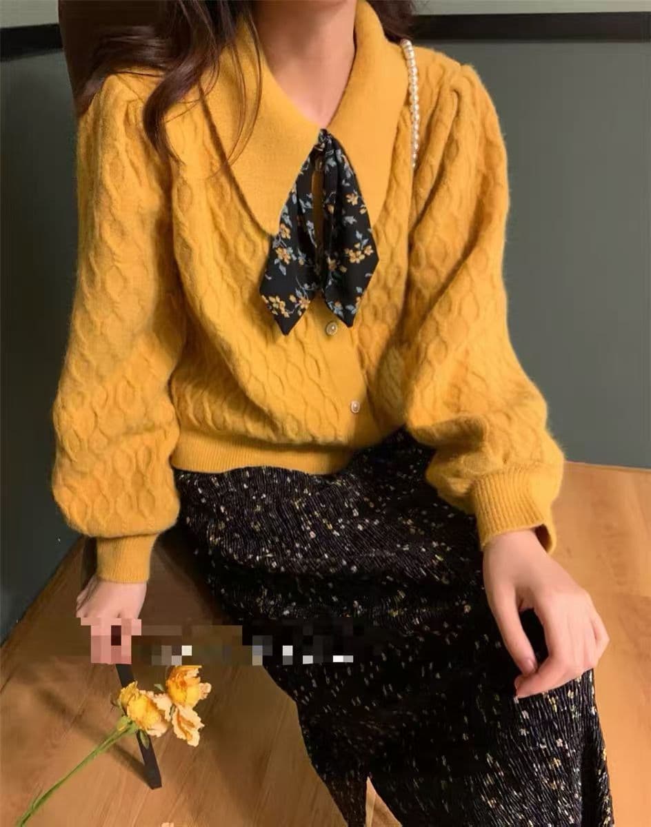봄 가을 새로운 스카프 느긋한 바람 스웨터 여자 한국 스타일 루즈핏 외출용 쇼트 스타일 니트 카디건 코트 다용도 맨위 상세 이미지 11