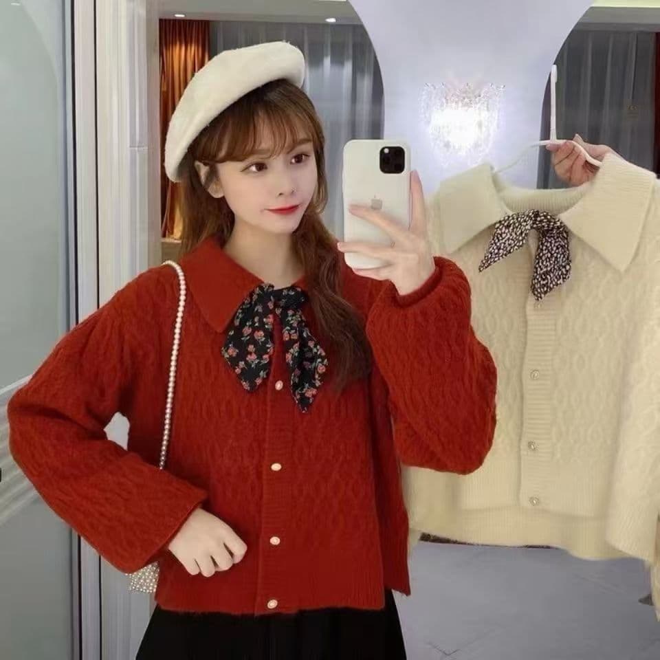 봄 가을 새로운 스카프 느긋한 바람 스웨터 여자 한국 스타일 루즈핏 외출용 쇼트 스타일 니트 카디건 코트 다용도 맨위 상세 이미지 17