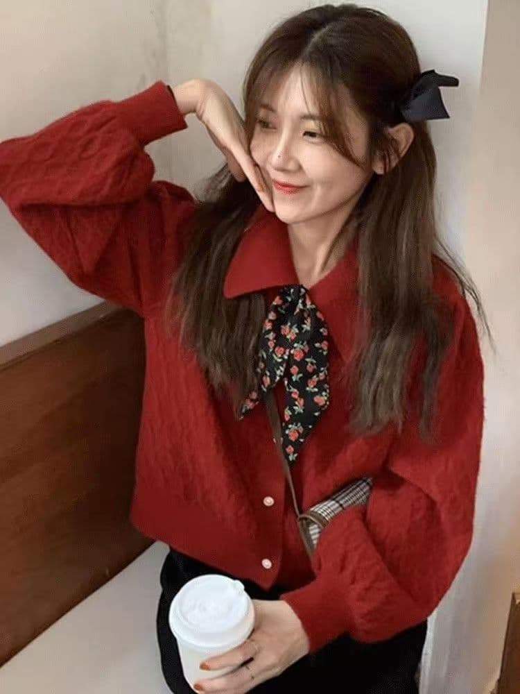 봄 가을 새로운 스카프 느긋한 바람 스웨터 여자 한국 스타일 루즈핏 외출용 쇼트 스타일 니트 카디건 코트 다용도 맨위 상세 이미지 18
