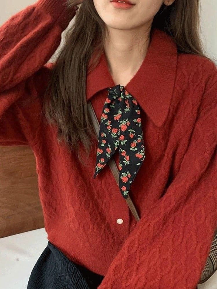 봄 가을 새로운 스카프 느긋한 바람 스웨터 여자 한국 스타일 루즈핏 외출용 쇼트 스타일 니트 카디건 코트 다용도 맨위 상세 이미지 19