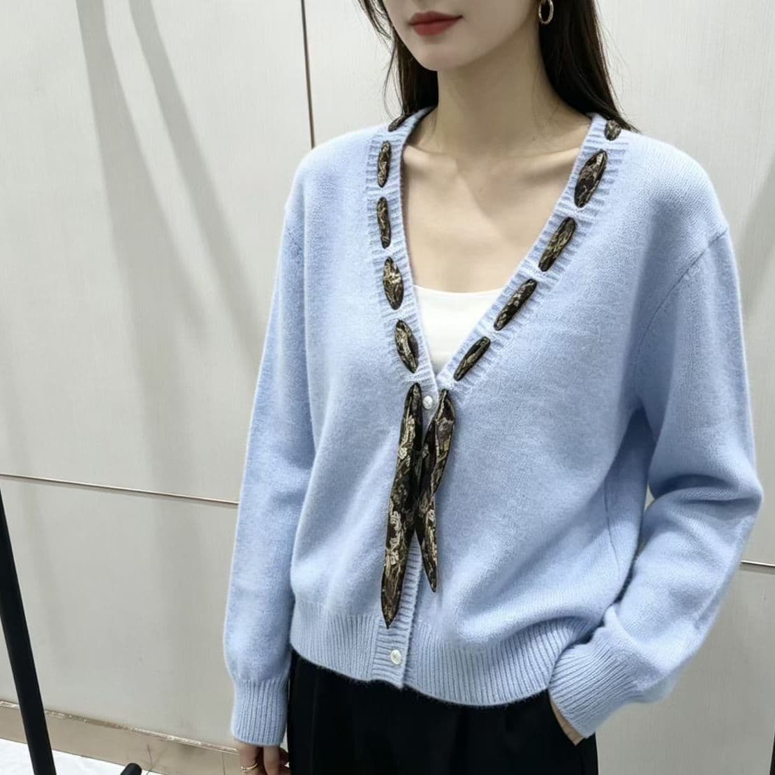 봄 가을 패션 스카프 니트 오픈 가디건 연령 감소 루즈핏 새로운 연령 감소 슬림해 보이는 연령 감소 긴팔 스웨터 코트 맨위 상세 이미지 7