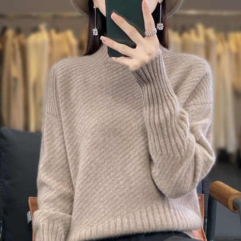 가을 겨울 새로운 반하이넥 풀오버 두꺼운 보온 스웨터 단색 패션 다용도 니트 기본 셔츠 루즈핏 맨위 상세 이미지 2