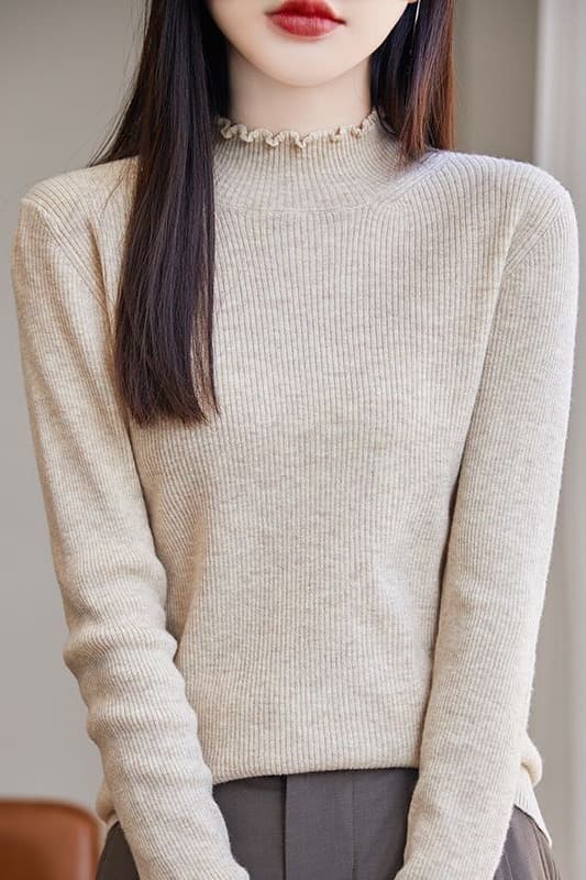 카디건 여성 프릴 반하이넥 기본 셔츠 스웨터 여자 가을 겨울 몸매 가꾸기 인사이드 잡아라. 의류 긴팔 니트 스웨터 여성 이미지 6
