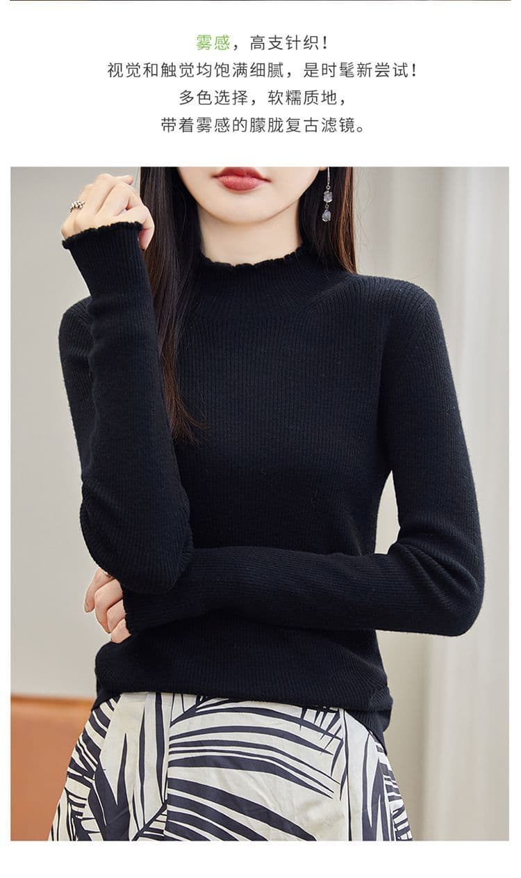 카디건 여성 프릴 반하이넥 기본 셔츠 스웨터 여자 가을 겨울 몸매 가꾸기 인사이드 잡아라. 의류 긴팔 니트 스웨터 여성 상세 이미지 2