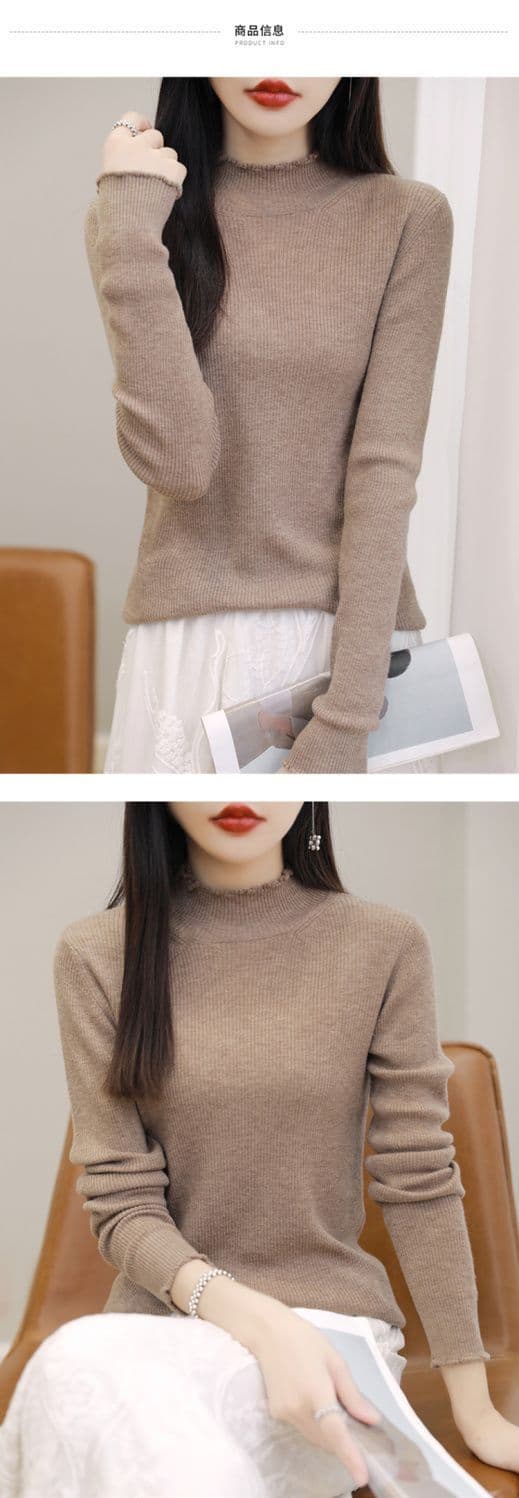 카디건 여성 프릴 반하이넥 기본 셔츠 스웨터 여자 가을 겨울 몸매 가꾸기 인사이드 잡아라. 의류 긴팔 니트 스웨터 여성 상세 이미지 7