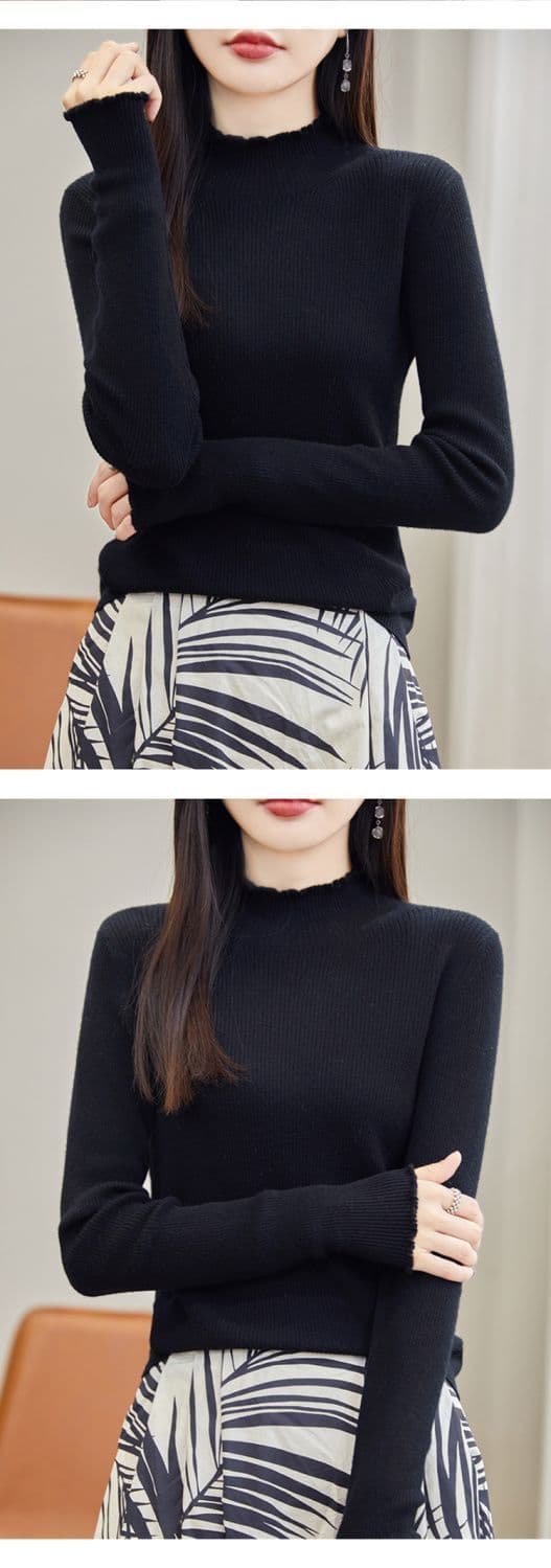 카디건 여성 프릴 반하이넥 기본 셔츠 스웨터 여자 가을 겨울 몸매 가꾸기 인사이드 잡아라. 의류 긴팔 니트 스웨터 여성 상세 이미지 11