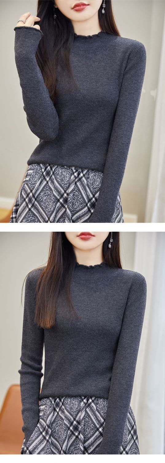 카디건 여성 프릴 반하이넥 기본 셔츠 스웨터 여자 가을 겨울 몸매 가꾸기 인사이드 잡아라. 의류 긴팔 니트 스웨터 여성 상세 이미지 13