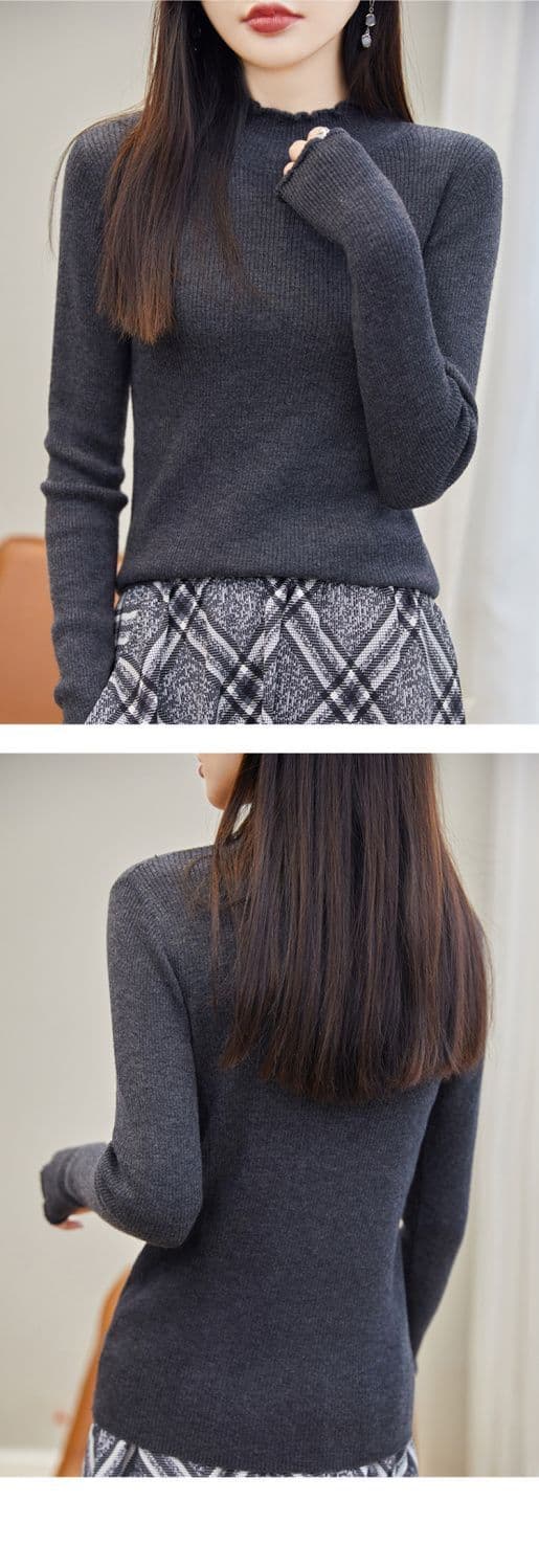 카디건 여성 프릴 반하이넥 기본 셔츠 스웨터 여자 가을 겨울 몸매 가꾸기 인사이드 잡아라. 의류 긴팔 니트 스웨터 여성 상세 이미지 14