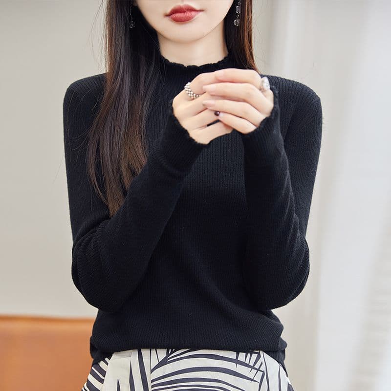카디건 여성 프릴 반하이넥 기본 셔츠 스웨터 여자 가을 겨울 몸매 가꾸기 인사이드 잡아라. 의류 긴팔 니트 스웨터 여성 상세 이미지 24