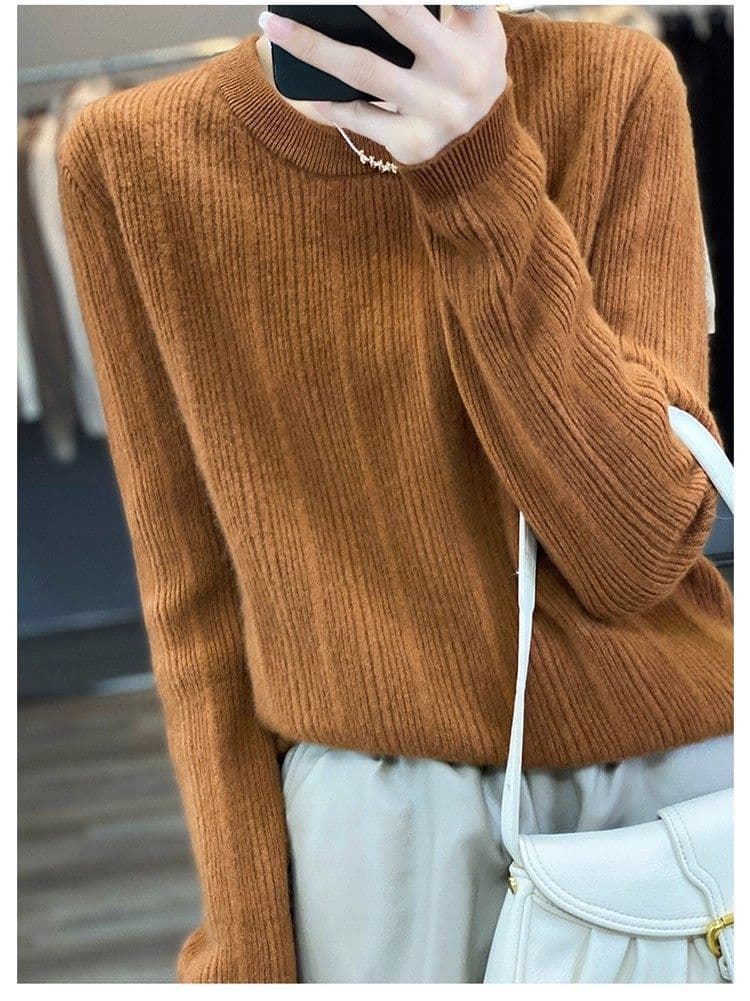 라운드 넥 기본 셔츠 여성 봄 가을 겨울 새로운 루즈핏 털 셔츠 슬림해 보이는 스웨터 유럽 상품 부드러운 찹쌀 고급 니트 맨위 상세 이미지 21